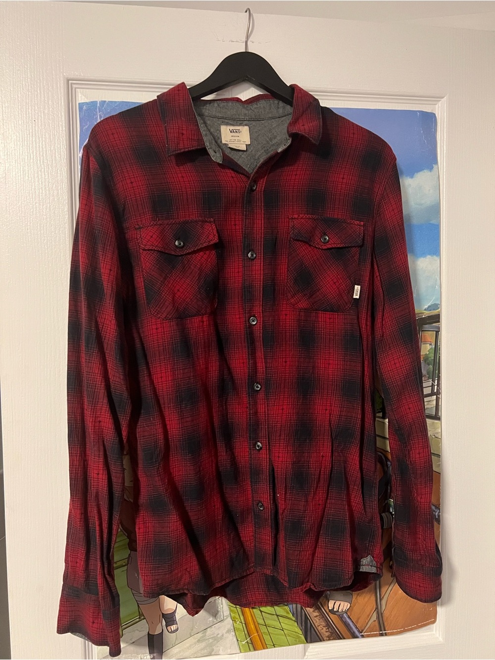 Vans Red and Black Plaid Button-Down Shirt